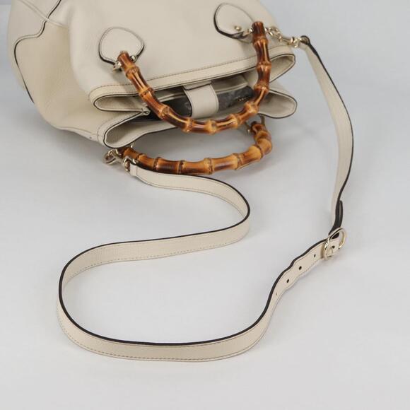 GUCCI Bamboo Hand Bag Leather White Gold - Picture 9 of 16